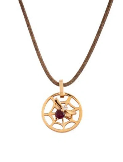 Pre-owned Chaumet 18k Garnet & Diamond Web Pendant Necklace, 15" In Multicolor