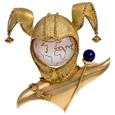 Pre-owned Chaumet 18k Gold Lapis Lazuli & Mother-of-pearl Harlequin Brooch, 1962 In Multi