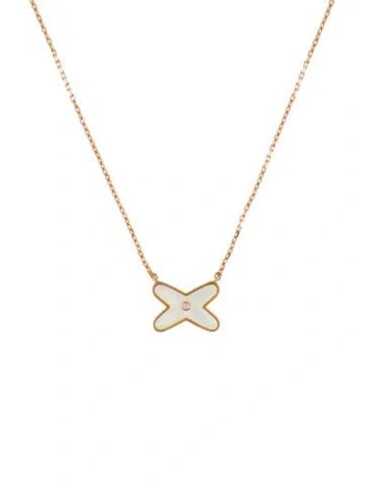 Pre-owned Chaumet 18k Mother Of Pearl & Diamond Jeux De Liens Pendant Necklace, 16.5" In White