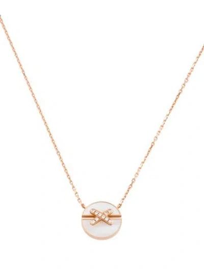 Pre-owned Chaumet 18k Mother Of Pearl & Diamond Small Jeux De Liens Pendant Necklace, 16.5" In Multicolor