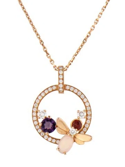 Pre-owned Chaumet 18k Opal, Amethyst, Garnet, & Diamond Attrape Moi Pendant Necklace, 16.5" In Multicolor