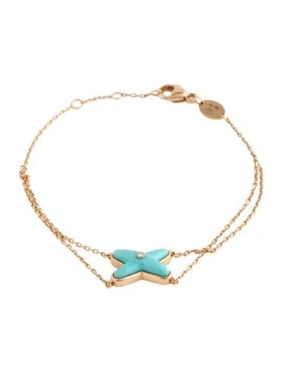 Pre-owned Chaumet 18k Turquoise & Diamond Jeux De Liens Bracelet, 6.75" In Multicolor