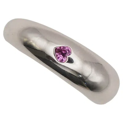 Pre-owned Chaumet 18k White Gold Heart Pink Sapphire Bombe Band Ring