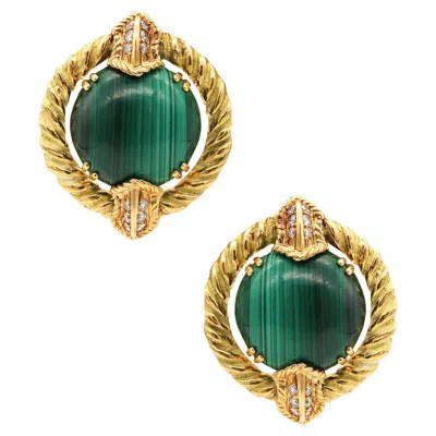 Pre-owned Chaumet 1970 Paris Clips-on Earrings In 18kt With 24.96 Cts Diamonds & Malachite In Multi