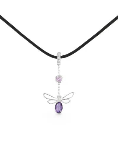 Pre-owned Chaumet 2000s Catch Me If You Love Me Diamond And Amethyst Necklace In Silver