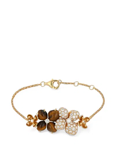 Pre-owned Chaumet 2010s Hortensia Diamond And Tiger-eye Quartz Bracelet In Gold