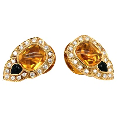 Pre-owned Chaumet 25.0ct Citrine, Onyx And Diamond 18k Gold Earrings, Circa 1970s In Black
