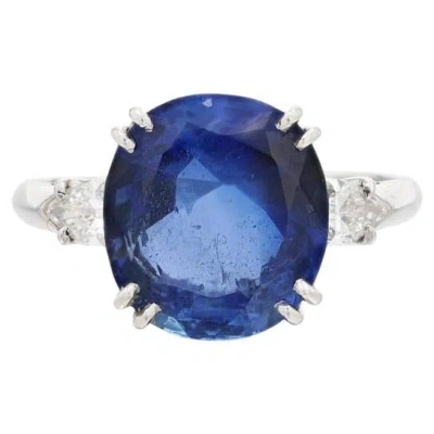 Pre-owned Chaumet A Oval Sapphire Shouldered With Bullet Shaped Diamond In Blue