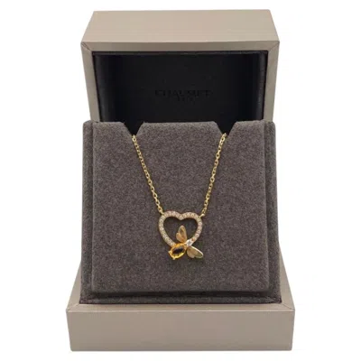 Pre-owned Chaumet Attrape-moi Gold Diamond Citrine Bee Heart Necklace In Multi