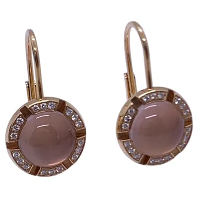 Pre-owned Chaumet Auth  Paris 18k Rose Gold Pink Quartz Diamond Drop Earrings Box In Red