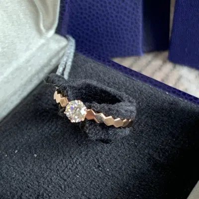 Pre-owned Chaumet Bee My Love 18k Pink Gold Solitaire Diamond Ring Honeycomb