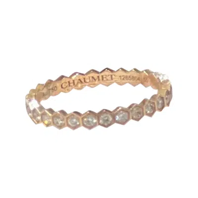 Pre-owned Chaumet Bee My Love Small Model Diamond Rose Gold Band Ring Size 55 In Red