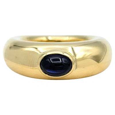 Pre-owned Chaumet Bezel Set Cabochon Blue Sapphire Dome Band Ring In 18 Karat Yellow Gold