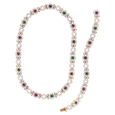 Pre-owned Chaumet Diamond, Emerald, Ruby, Sapphire, 18k Gold Demi-parure, C. 1980 In Multi