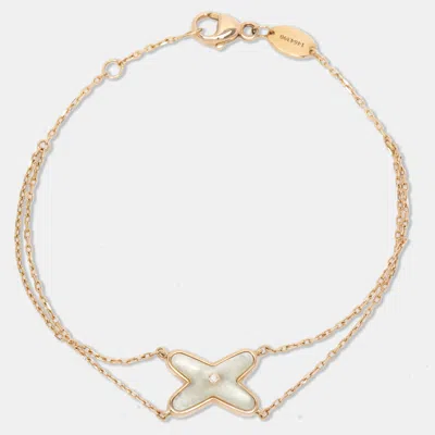 Pre-owned Chaumet Jeux De Liens Mother Of Pearl Diamond 18k Rose Gold Bracelet In Pink