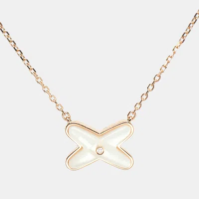 Pre-owned Chaumet Jeux De Liens Mother Of Pearl Diamond 18k Rose Gold Pendant Necklace