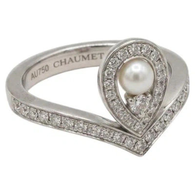 Pre-owned Chaumet Josephine Aigrette Diamond And Pearl Ring In 18k White Gold