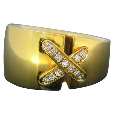 Pre-owned Chaumet Large Double Lien Link Diamonds Yellow Gold Ring