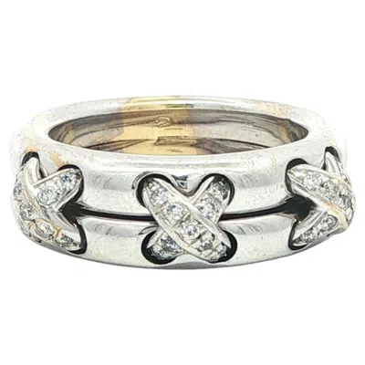 Pre-owned Chaumet Liens Evidence 18k White Gold .10ctw Diamond 3 "x" Band Ring