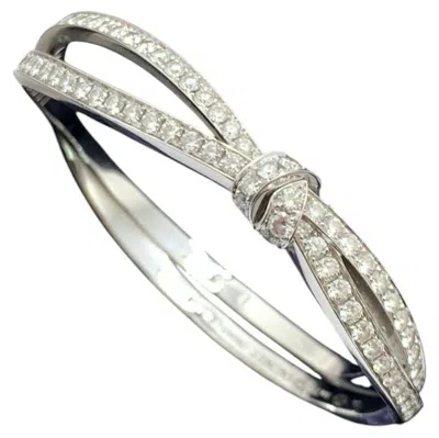 Pre-owned Chaumet Liens Séduction 18k White Gold Fully Pave-set Diamond Bow Bangle Bracele