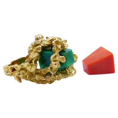 Pre-owned Chaumet Midcentury  Ring 18k Gold Coral Jade French Vintage Modernist In Red