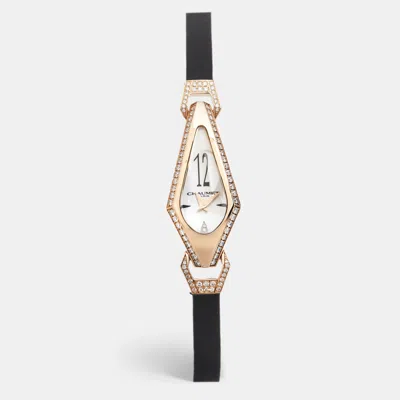 Pre-owned Chaumet Mother Of Pearl Diamond 18k Rose Gold Satin Josephine Women's Wristwatch 18 Mm In Black
