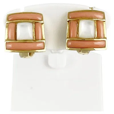 Pre-owned Chaumet Paris 18k Yellow Gold, Coral & Mother Of Pearl Earrings Vintage