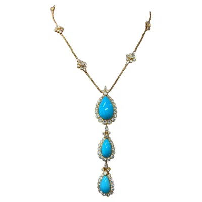 Pre-owned Chaumet Paris 18k Yellow Gold, Diamond & Turquoise Sautoir Necklace 1980s Rare