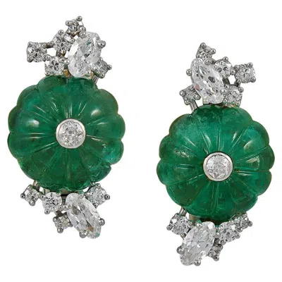 Pre-owned Chaumet Paris French Art Deco Emerald Diamond Earrings In Green