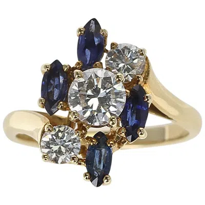 Pre-owned Chaumet , Paris Marquise Sapphire And Round Diamond Ring, 18 Karat Yellow Gold
