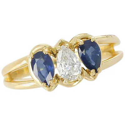 Pre-owned Chaumet , Paris Sapphire And Diamond Ring, 18 Karat Yellow Gold