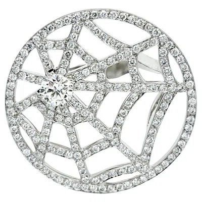 Pre-owned Chaumet Pavé Diamond Open Spiderweb Disc Cocktail Ring 18 Karat White Gold