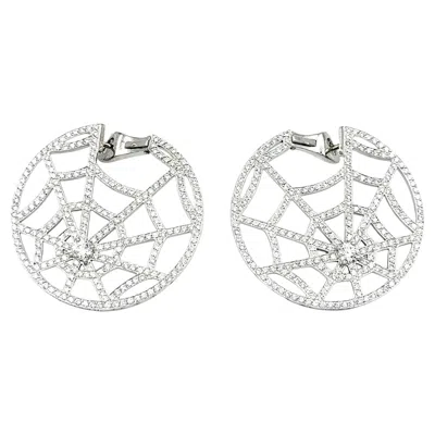 Pre-owned Chaumet Pavé Diamond Open Spiderweb Disc Earrings In 18 Karat White Gold