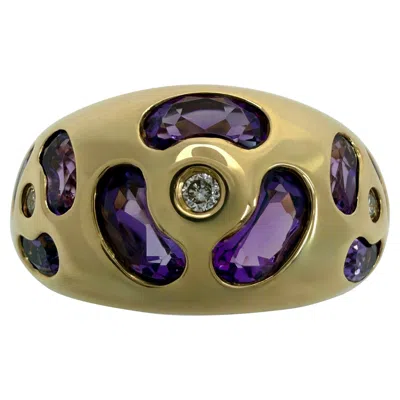 Pre-owned Chaumet Rare Vintage  Fancy Cut Amethyst & Diamond 18k Yellow Gold Dome Band Ring