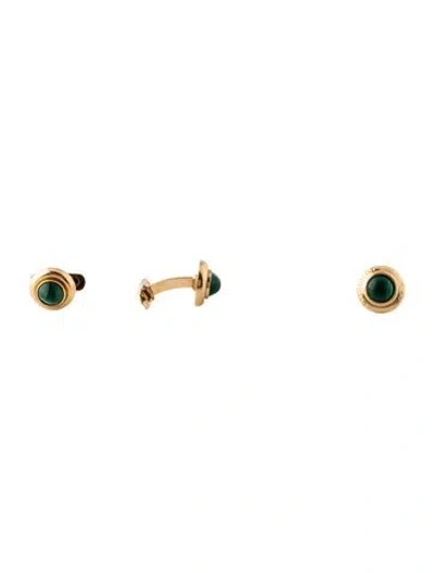 Pre-owned Chaumet Vintage 18k Malachite Shirt Stud & Cufflinks Set In Multi