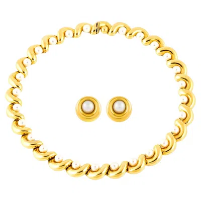 Pre-owned Chaumet Vintage 1980s  Pearl Earrings And Necklace Set In Multi