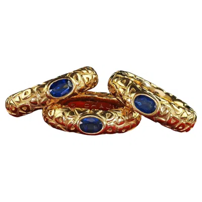 Pre-owned Chaumet Vintage Estate  18k Yellow Gold Textured Sapphire Stack Rings