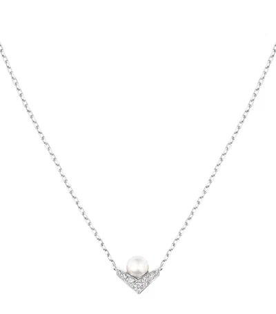 Chaumet White Gold, Diamond And Pearl Josephine Aigrette Pendant Necklace In Metallic