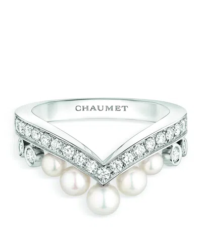 Chaumet White Gold, Diamond And Pearl Joséphine Aigrette Ring In Brown
