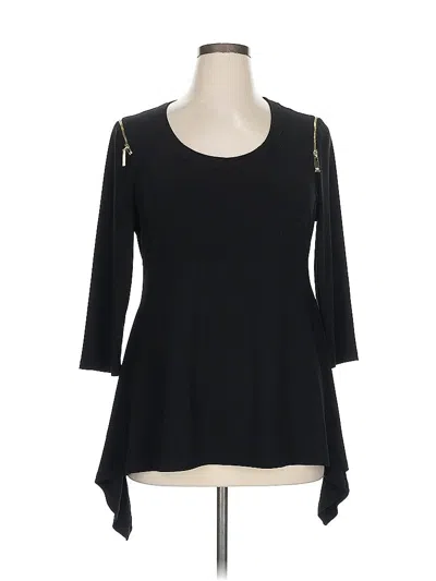Pre-owned Chaus 3/4 Sleeve Top Black Keyhole Neckline Tops