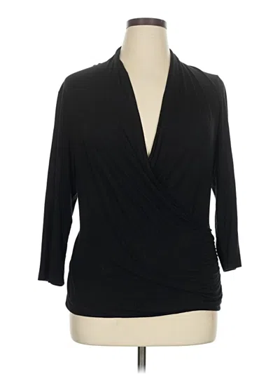 Pre-owned Chaus 3/4 Sleeve Top Black Plunge Neckline Tops