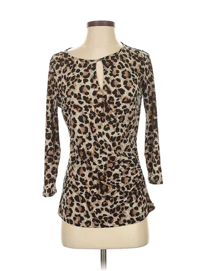 Pre-owned Chaus 3/4 Sleeve Top Brown Keyhole Neckline Tops