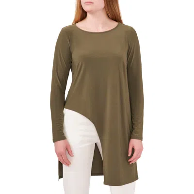 Chaus Asymmetrical Hem Long Sleeve Tunic In Green