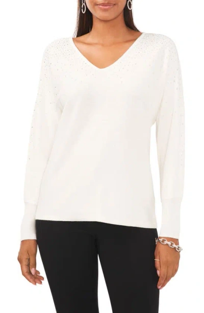 Chaus Bling V-neck Sweater In Antique White