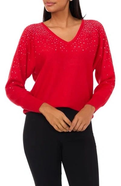 Chaus Bling V-neck Sweater In Cherry Red