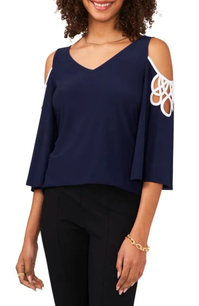 Chaus Cold Shoulder Three-quarter Sleeve Blouse In Blue