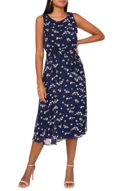 Chaus Daisy Print Sleeveless Midi Dress In Navy/ White/ Yellow