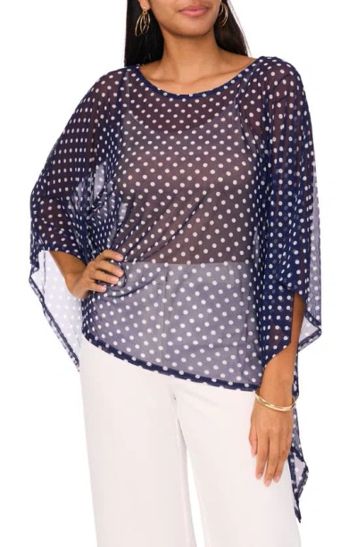 Chaus Dot High-low Tunic Top In Navy/ White