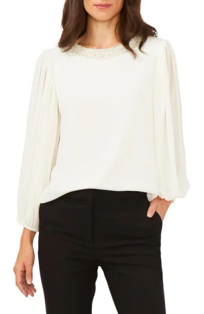 Chaus Embellished Balloon Sleeve Blouse In White