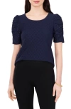 Chaus Eyelet Ruched Sleeve Top In Blue
